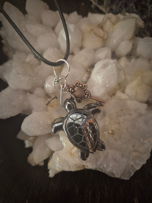 Hematite Turtle Pendant