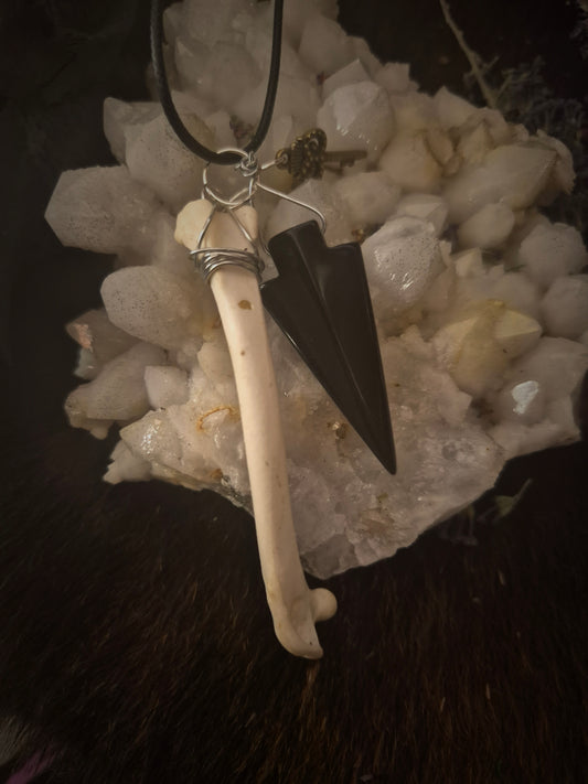 Obsidian and Bone Pendant